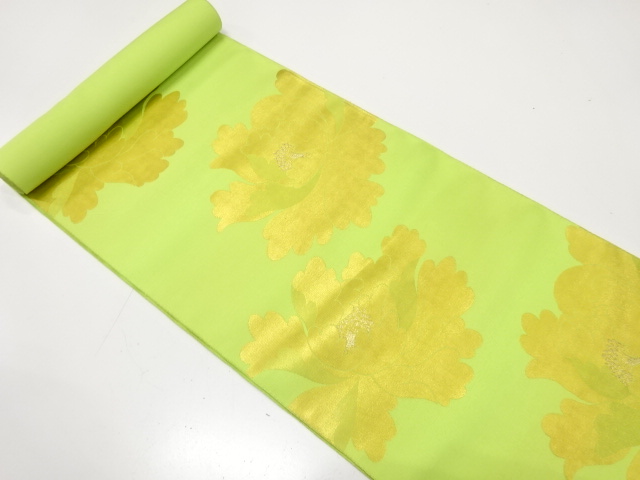 JAPANESE KIMONO / ANTIQUE BOLT FOR NAGOYA OBI / SILK / WOVEN PEONY